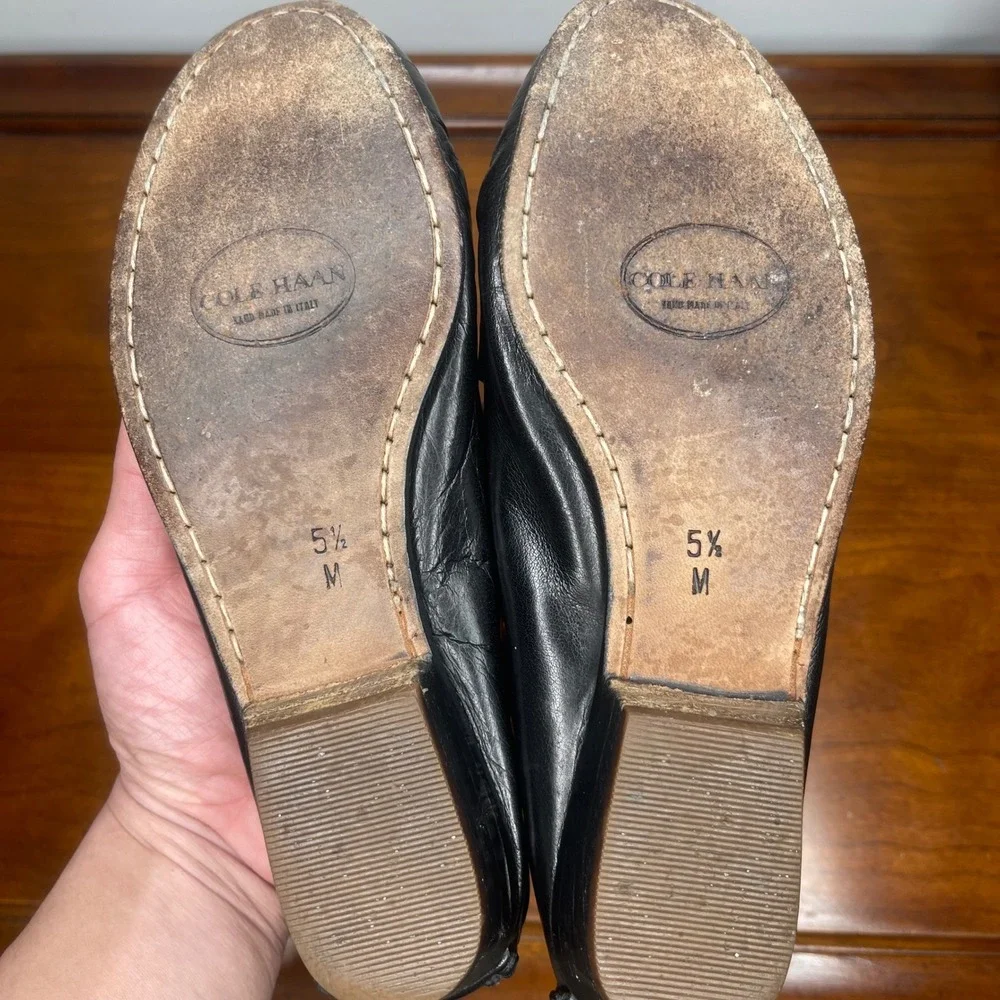 Vintage Italy‎ Cole Haan Suzette Black Leather Woven Loafers Flats Womens 5.5 M